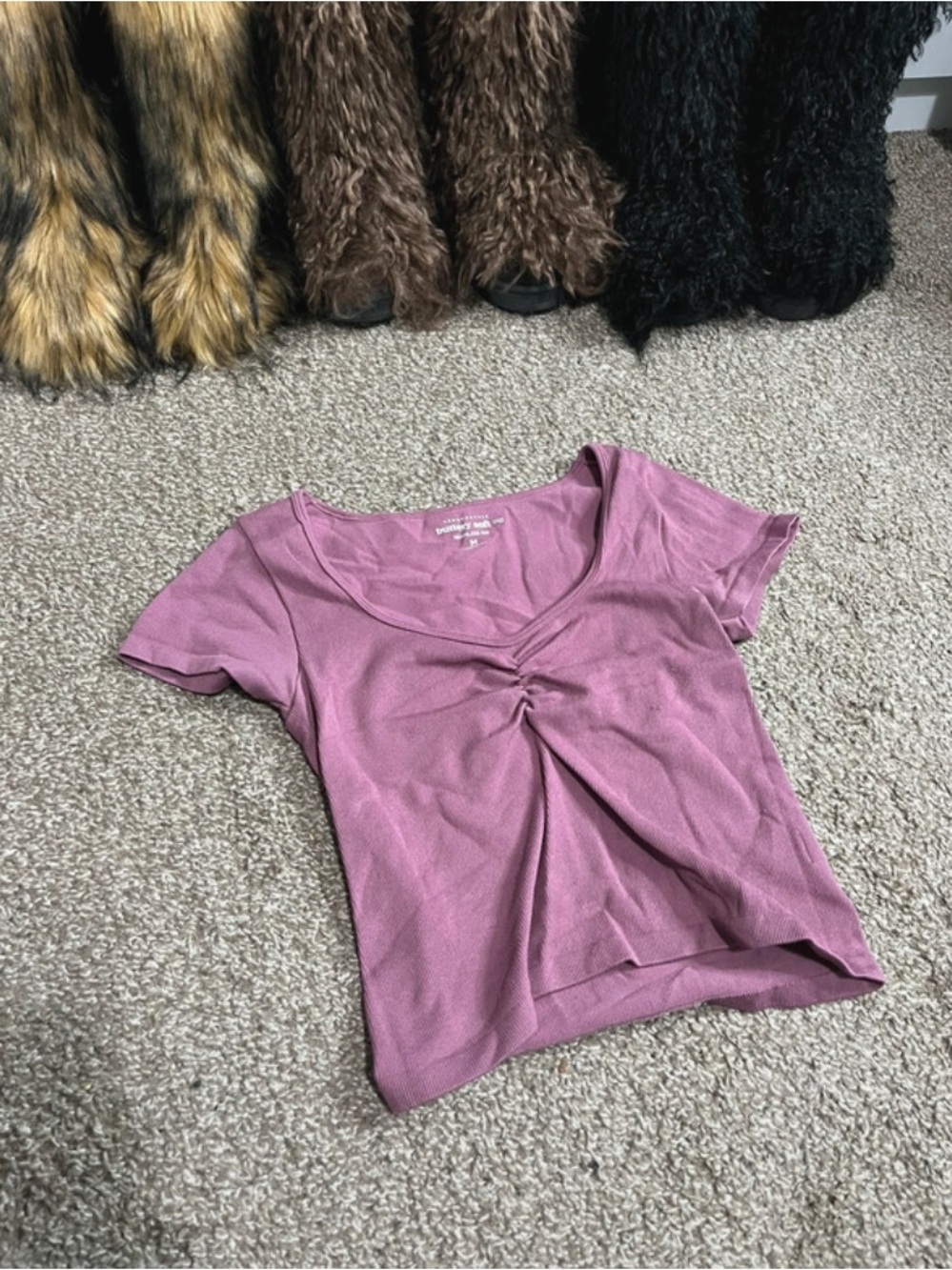 Lilac Scrunch-Front Short Sleeve Top
